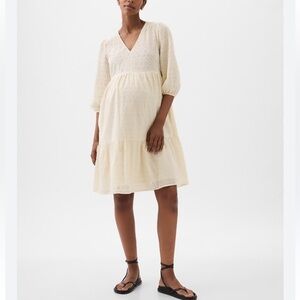 Gap Maternity Ivory Cream Tiered Eyelet Mini Dress